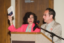 Boardmembers Anisa Mehdi and Jack Cuffari serve as auctioneers at Cabaret On The Hudson