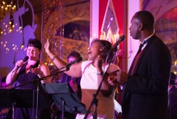 Voices of Valor Veteran Karen Dillard joins Lou Watson and Jennifer Lampert at the Russian Tea Room in 2013