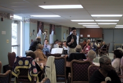 David Hattner brings his oboe to the seniors of Muhlenberg Day Care Center in Plainfield, New Jersey