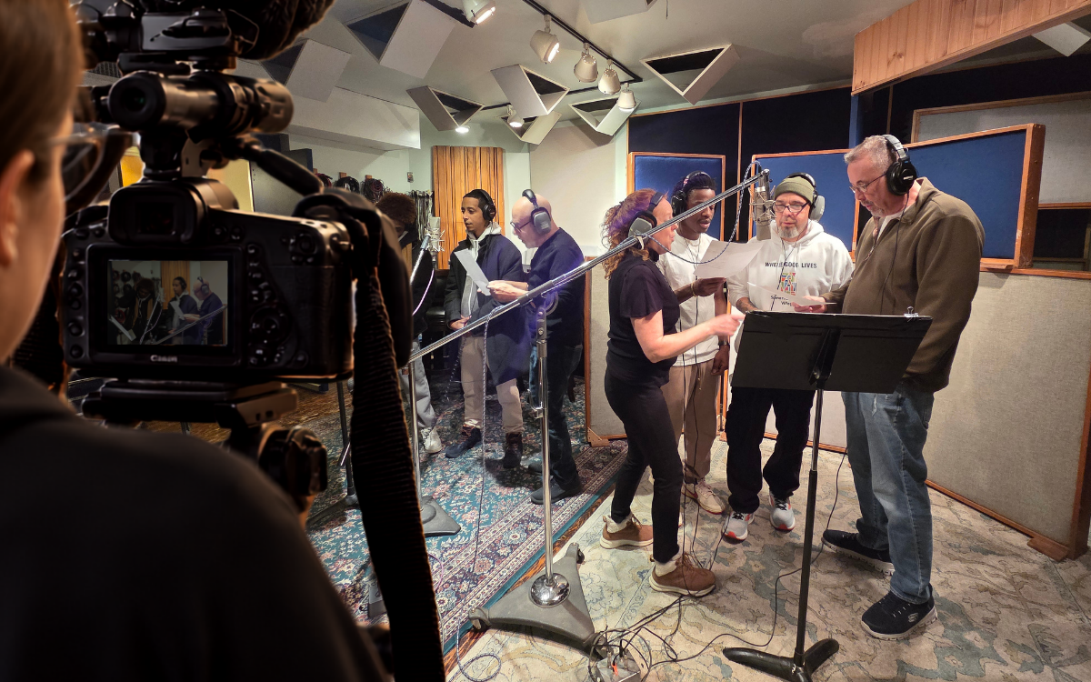 Music For All Seasons musicians creating music in a recording studio